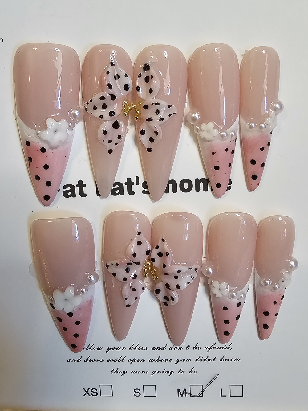 Nude Pink Polka Dot Floral Press-On Nail Set
